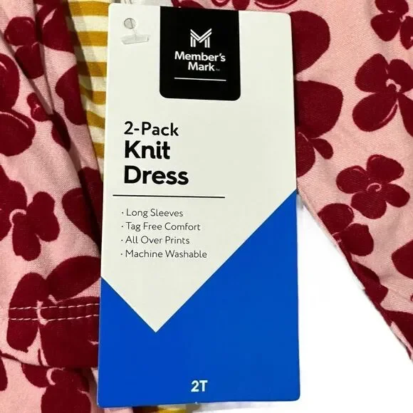 Member's Mark Girls' 2 Pack Dress Red Floral/Stripe Size 2T - Picture 14 of 15